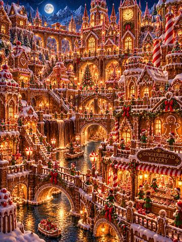 GINGERBREAD CITY UNDER THE CHRISTMAS MOON