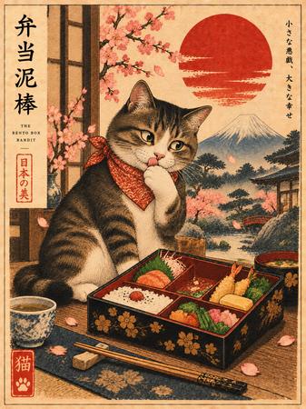 BENTO BOX BANDIT CAT UKIYO-E