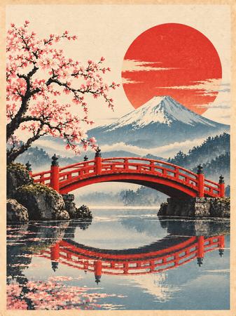 CHERRY BLOSSOMS OVER FUJI BRIDGE