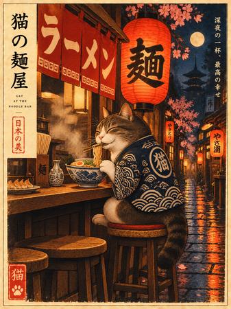 MIDNIGHT RAMEN CAT IN TOKYO ALLEY