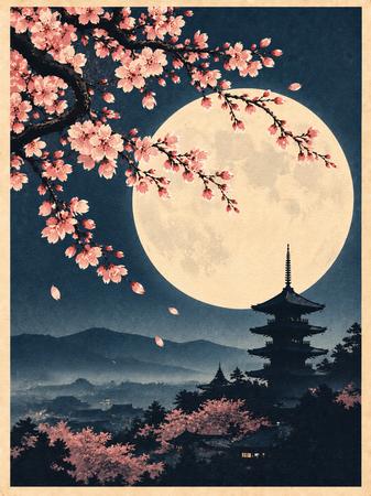 MOONLIT PAGODA BENEATH SAKURA
