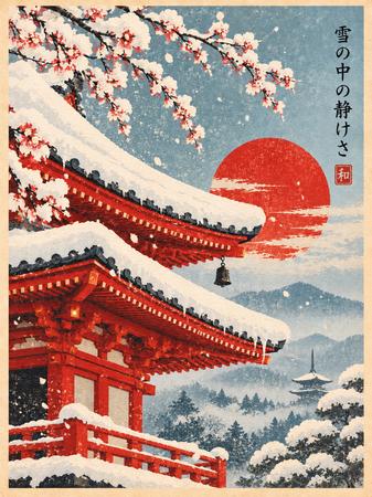 SNOWY TEMPLE UNDER THE RED SUN