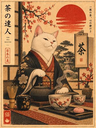 THE CAT TEA MASTER UKIYO-E POSTER