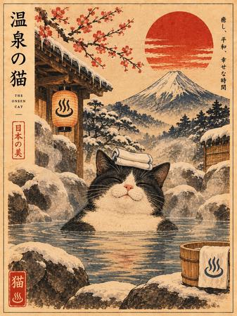 THE ONSEN CAT UKIYO-E PRINT