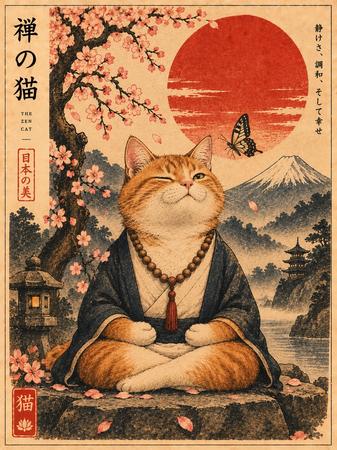 ZEN CAT BENEATH THE RISING SUN