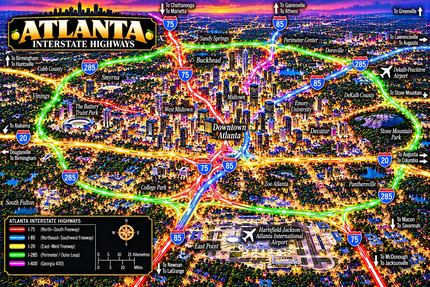ATLANTA INTERSTATE HIGHWAYS NEON MAP