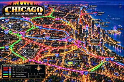 CHICAGO INTERSTATE HIGHWAYS AT TWILIGHT