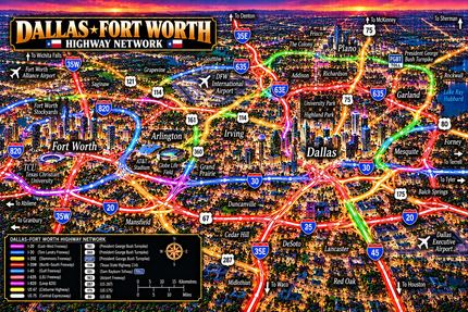 DALLAS–FORT WORTH HIGHWAY NETWORK AT DUSK