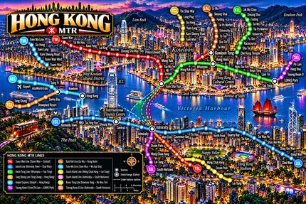 HONG KONG MTR NEON SKYLINE MAP