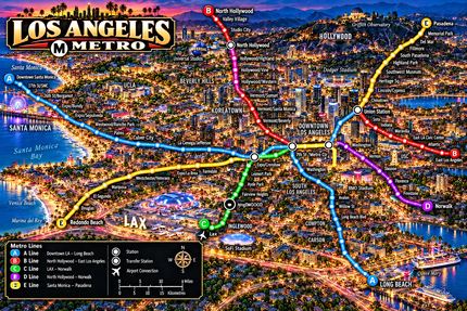 LOS ANGELES METRO NIGHT MAP
