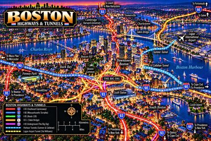 NEON BOSTON HIGHWAYS & TUNNELS MAP