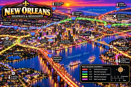 NEW ORLEANS NEON HIGHWAYS MAP