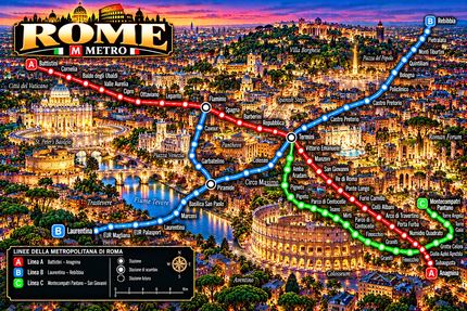 ROME METRO AT NIGHT — A LANDMARK MAP