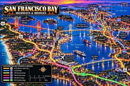 SAN FRANCISCO BAY HIGHWAYS AT TWILIGHT