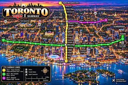 TORONTO TTC SUBWAY NIGHT MAP