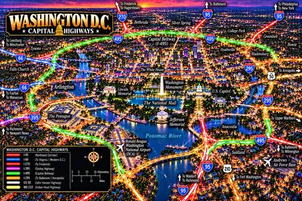 WASHINGTON D.C. CAPITAL HIGHWAYS AT DUSK