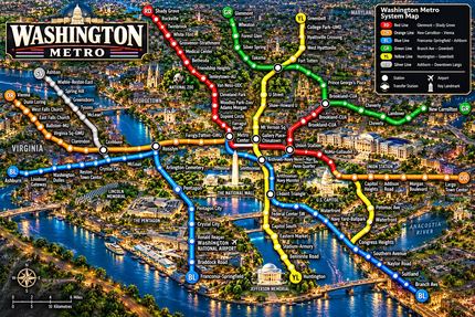 WASHINGTON METRO NIGHTTIME MAP
